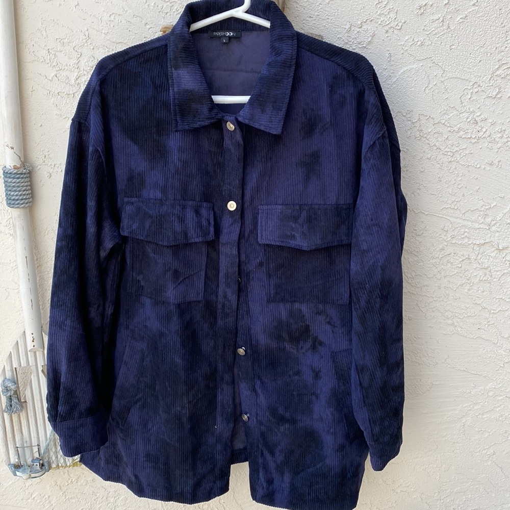Papermoon ~ Tie Dye Corduroy Shacket Jacket in Deep Navy & Black Oversized